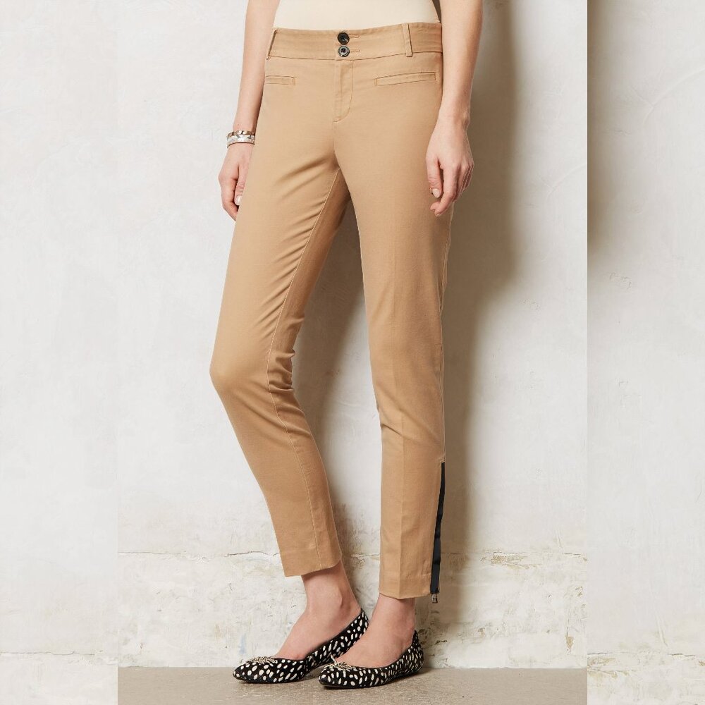 Anthropologie Cartonnier Tan Ankle Zip Cropped Pants - Sz 10